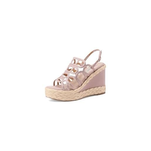 QUEEN HELENA zeppe con strass sandali con plateau casual donna zm9648 (rosa, sistema taglie calzature eu, adulto, donna, numero, media, 35)