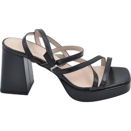 Malu Shoes sandali donna laminato nero con plateau tacco largo chiusura regolabile alla caviglia comodi punta quadrata tacco 9