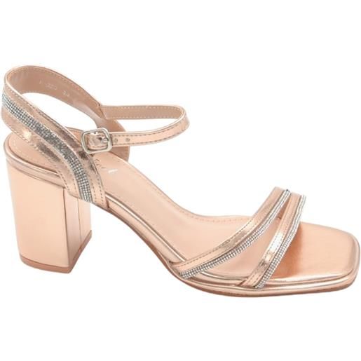Malu Shoes scarpe sandalo donna oro rosa pelle lucida con fasce a incrocio con strass chiusura alla caviglia sling back tacco 5cm