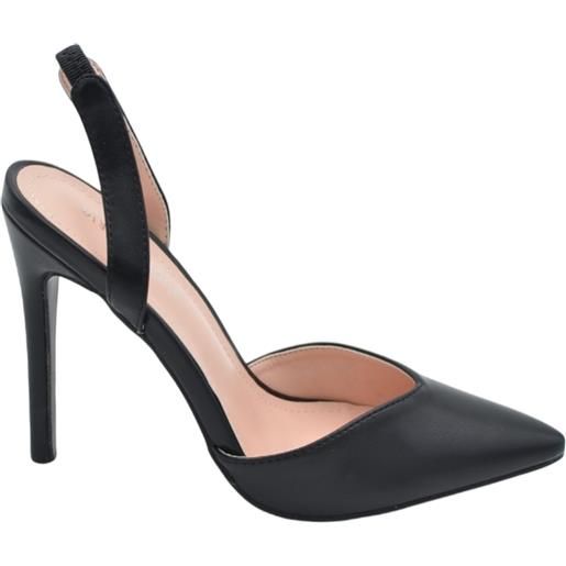 Malu Shoes decollete scarpa donna slingback a punta in pelle opaca nera tacco sottile 12 cm cinturino tallone glamour moda