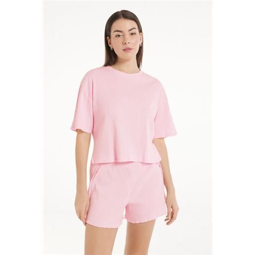 Tezenis pigiama corto mezza manica cotone costa larga donna rosa chiaro