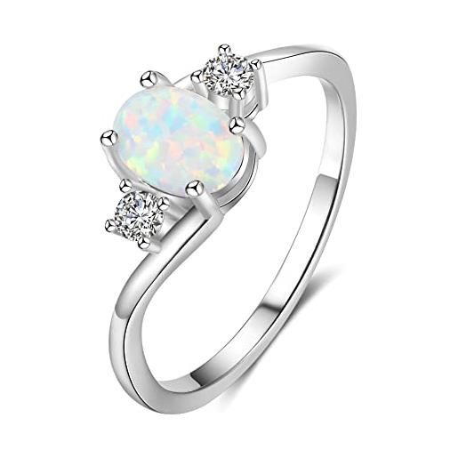 Bellitia Jewelry anello geometrico donna in argento sterling 925 per lei, pietra portafortuna opale bianco cz anello di promessa fidanzamento anniversario per donna