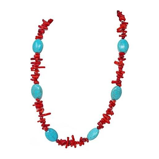 TreasureBay collana in corallo rosso e turchese blu fatte a mano | collana in pietre preziose fatte a mano 48cm