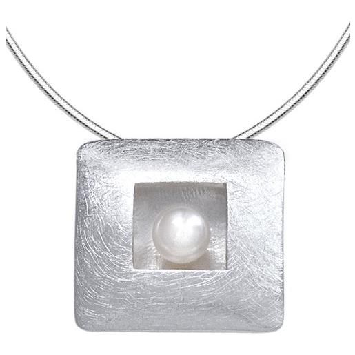 Vinani avp50 - ciondolo quadrato spazzolato con perla e catenina a serpente, 50 cm, in argento sterling 925, con catena italiana