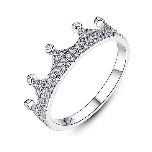 Bellitia Jewelry anello da donna corona in argento sterling 925, anello matrimonio principessa con diamante simulato zirconi cubici regali di gioielli di fidanzamento di compleanno per donne ragazze