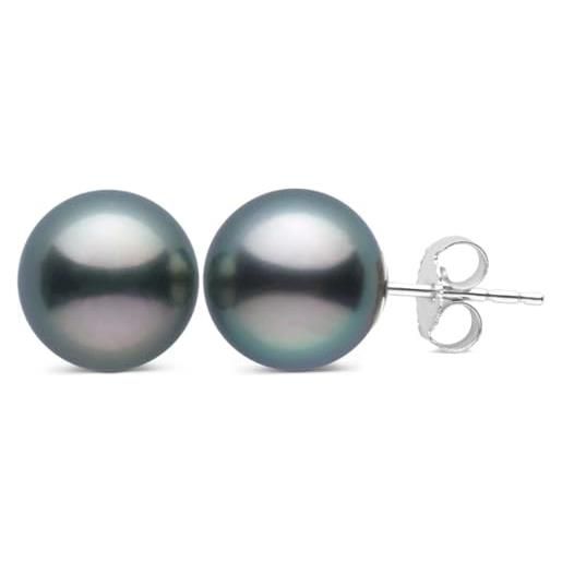 PERORNO orecchini da donna con perle nere di tahiti da 9 mm, di forma rotonda e di grande lucentezza, in argento 925, PERORNO