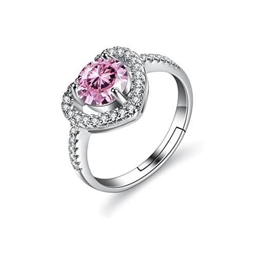 Bellitia Jewelry anello regolabile donna cuore in argento sterling 925, anello con pietra tormalina rosa, regalo per donne e ragazze