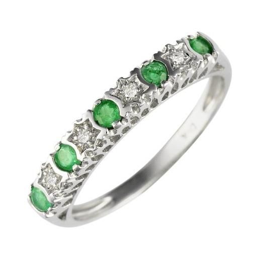Ivy Gems - anello in oro bianco (9 carati), con smeraldi e diamanti a forma di stelle, green, 9 5/8
