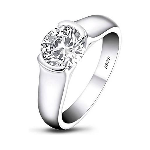 AINUOSHI anello, anello di fidanzamento, anello in argento sterling 925, anello rotondo 2 carati, anello con zirconi cubici da 8 mm