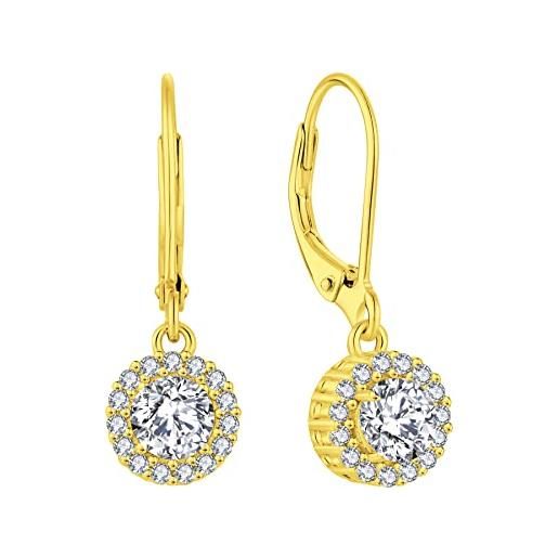 JO WISDOM orecchini pendenti alone argento 925 donna con 5mm 3a zirconia cubica con placcato in oro giallo, orecchini croce per le ragazze delle donne