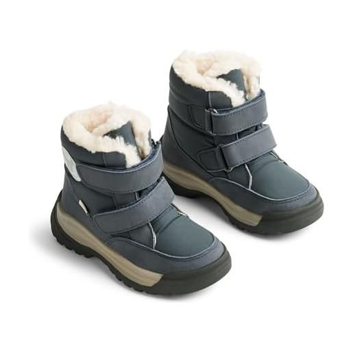 Wheat millas-scarpe invernali per bambini, unisex, pelle, 50% tessuto, traspiranti, impermeabili, neve, 1432 navy, 34 eu