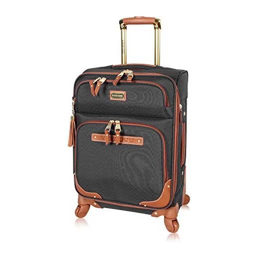 Steve Madden designer luggage collection - valigia espandibile, leggera, morbida, per uomini e donne, resistente, 50,8 cm, con 4 ruote girevoli, globale nero, 50,8 cm