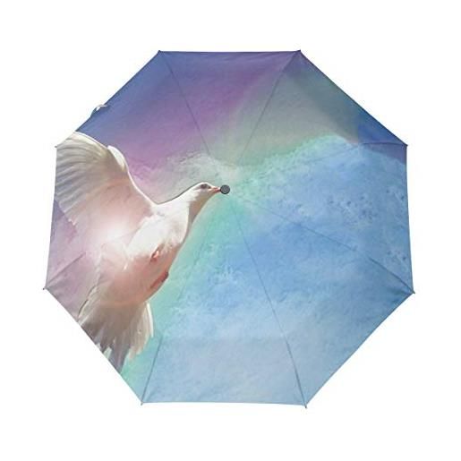 Sawhonn colomba della pace arcobaleno ombrello automatico pieghevole portatile ombrelli antivento da viaggio per uomini donn