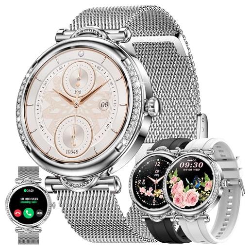 ZPIMY smartwatch donna con diamante, 1,27 smart watch orologio fitness chiamata bluetooth e risposta vivavoce, cardiofrequenzimetro, pressione sanguigna, spo2, con android ios, regali donna (argento)