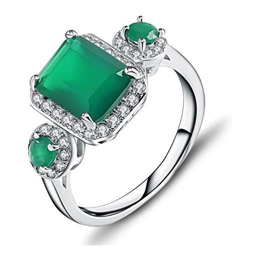 Gem's Beauty, anelli in argento sterling 925 con agata verde per le donne, gioielleria da sposa (misura 7)