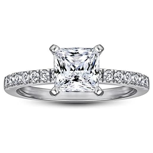 AMDXD anelli donna argento 925, fedi nuziali intarsio quadrato a 4 punte bianco zircone princess anello taglia 20