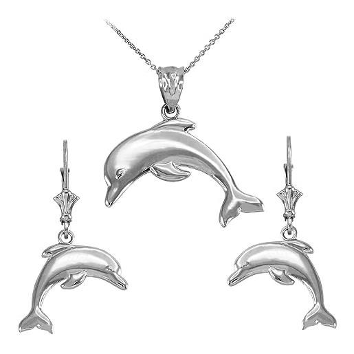 Joyara collana pendente argento 925 delfino set con orecchini (lunghezza della catena disponibile 40cm - 45cm - 50cm - 55cm) 40 cm