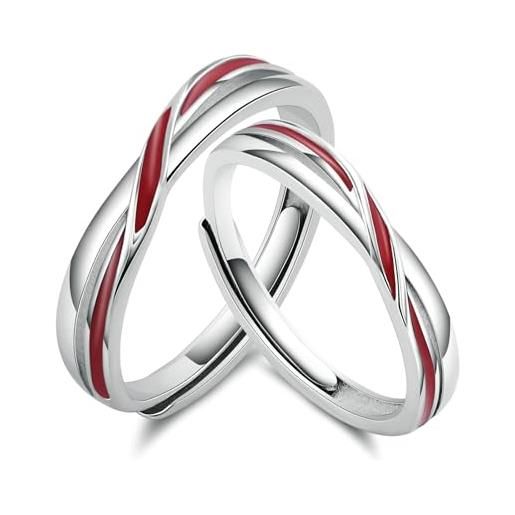 BCughia anelli di coppia in argento 925, anelli di fidanzamento incisione con filo rosso fedi nuziali lui e lei regolabile