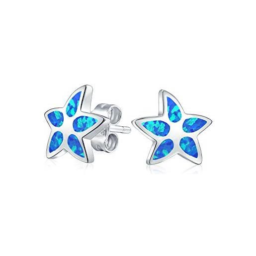 Bling Jewelry blu creato opal intarsio nautico oceano vita marina stella marina orecchini per le donne. 925 sterling silver october birthstone