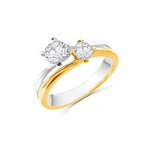 Anellissimo anello solitario doppio donna argento 925 placcato oro 18 carati con zirconi - 14