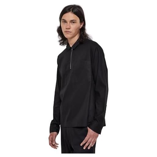Urban Classics cotton linen-maglietta a mezza zip camicia, nero, xxxxl uomo