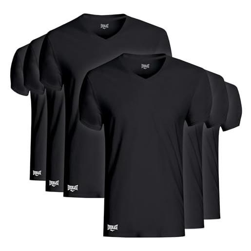 Everlast confezione da 6 magliette da uomo essential con scollo a v, traspiranti, senza etichette, in cotone, magliette da uomo, nero, xl
