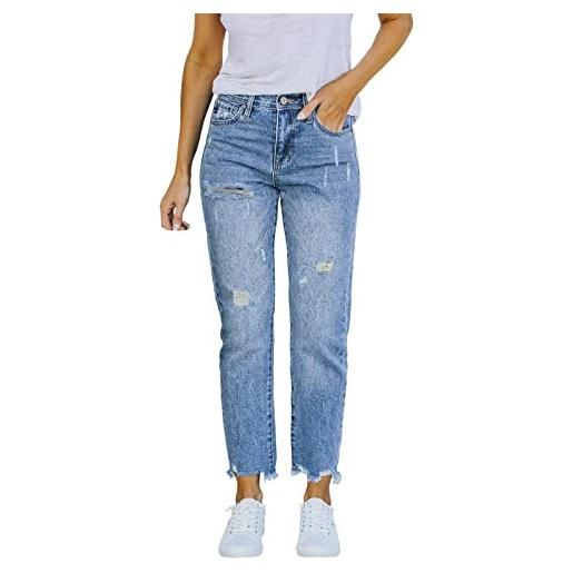 Generic jeans da donna con glitter e jeans elasticizzati a vita alta, con gamba dritta e pantaloni denim sfilacciati tumblr abbigliamento 152, celeste. , xl