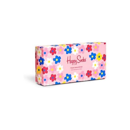Happy Socks 3-pack flower socks set, colorati e divertenti, calzini per bambini, blu-verde-arancia-giallo-rosa-bianco-rosso (4-6y)