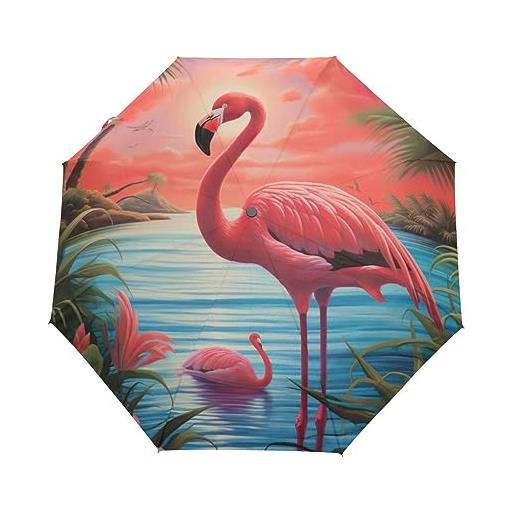 GAIREG ombrello pieghevole con fenicottero rosa tropicale giungla ombrello da viaggio compatto e leggero con apertura automatica per pioggia