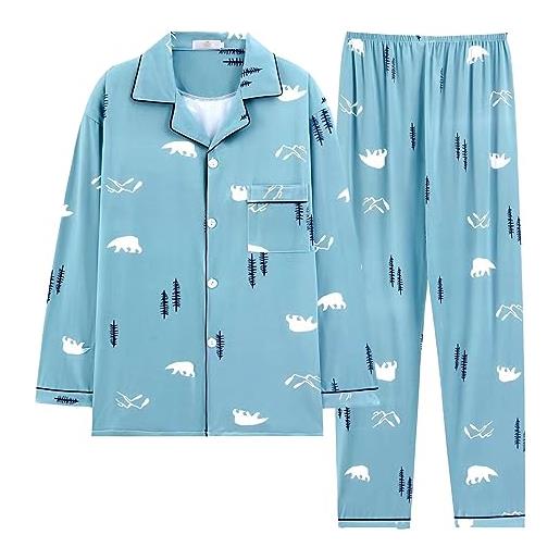 dokly pigiama uomo a due pezzi in cotone lavorato, pigiama button-down, top e slip a maniche lunghe, pigiama casual e comodo, set loungewear uomo, 802,3xl