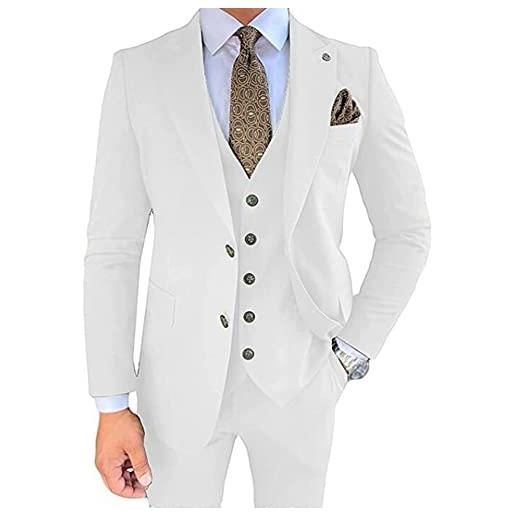 Leader of the Beauty uomo peak lapel slim fit 3 pezzi vestito affari abiti da sposa abiti da sposo smoking giacca pantaloni, bianco, 50