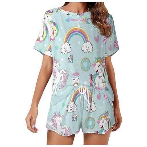 Lurnise donna sleepwear tuta estiva per la casa unicorni top a maniche corte con pantaloncini pigiama set
