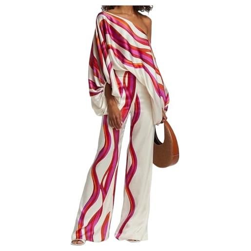 EGSDMNVSQ tailleur pantalone da donna matrimonio festivo elegante 2 pezzi top con spalle scoperte + vita alta pantaloni casual set a due pezzi