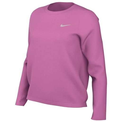 Nike w nk df pacer crew maglia a maniche lunghe, playful pink/reflective silv, m donna
