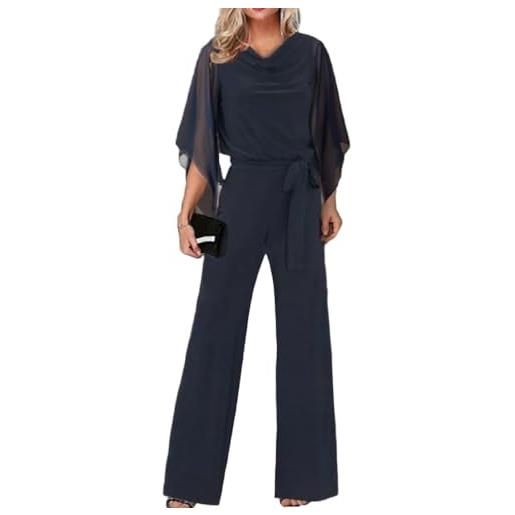 Onsoyours tute da donna manica corta monopezzi tutine larga pantaloni lungo elegante casual jumpsuit tinta unita playsuit scollo a v profondo overall tutine vestito abito cerimonia a nero l