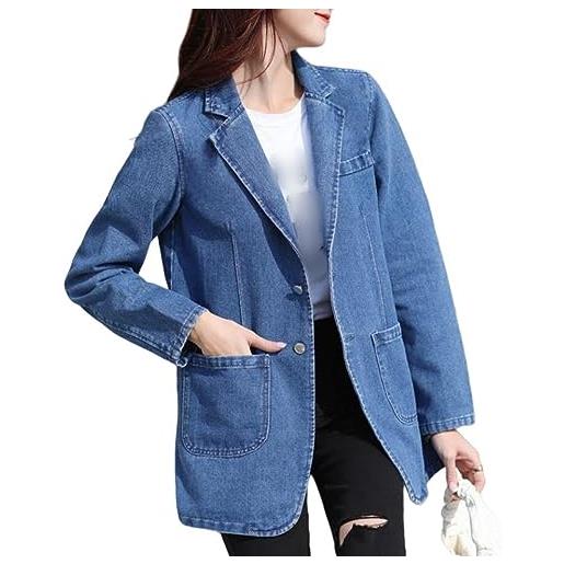 LApooh giacca di jeans donna, giacca da donna in denim lavato giacca blazer casual risvolto dentellato giacca di jeans cappotto giacca da fidanzato di media lunghezza cardigan giacca di transizione per l'au