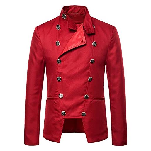 CreoQIJI giacche da uomo leggere, da uomo, stile retrò, punk, gotico, doppiopetto, abito da sposa, giacca da palcoscenico, colore: rosso, xl