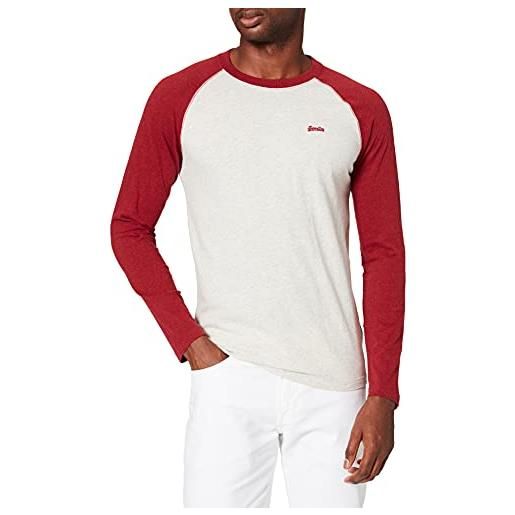 Superdry vintage baseball ls top t-shirt uomo, bianco (off white/rhubarb marl), x-large