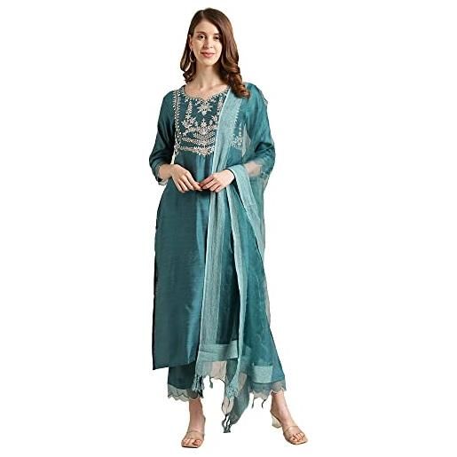 Nimbark kurti indiano con palazzo e dupatta set per le donne vestito da festa kurta set pronto da indossare, teal-1, xx-large