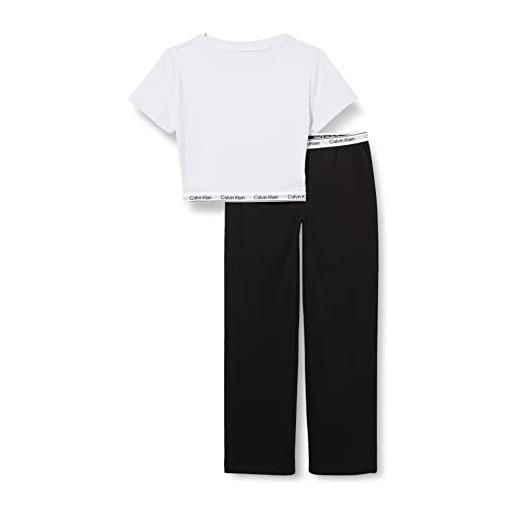 Calvin Klein knit pj set (ss+pant) g80g800610 pigiama, viola (lavendersplash/w/pvhblack), 12-14 anni bambine e ragazze