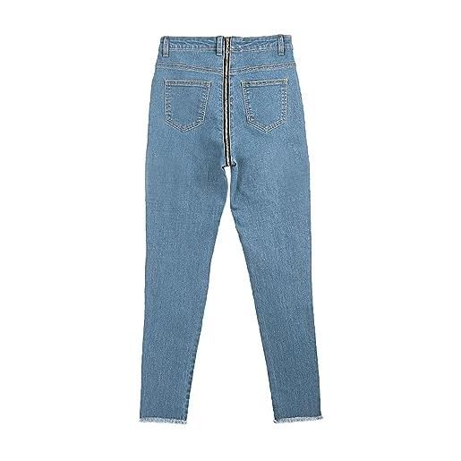 Generisch jeans da uomo, elasticizzati, sexy, con chiusura lampo, piede piccolo, jeans, da donna, con fori, azzurro, s