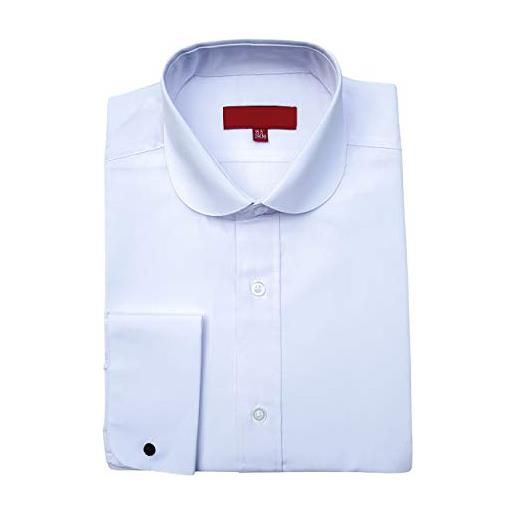 Colin Ross camicia da uomo con colletto rotondo a doppio polsino bianco bianco 56