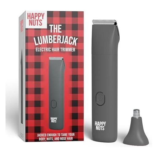 HAPPY NUTS the lumberjack - rasoio elettrico per inguine e corpo, da uomo, kit per la toelettatura del corpo per privati, rasoio senza palle e tagliacapelli pubico (grafite)