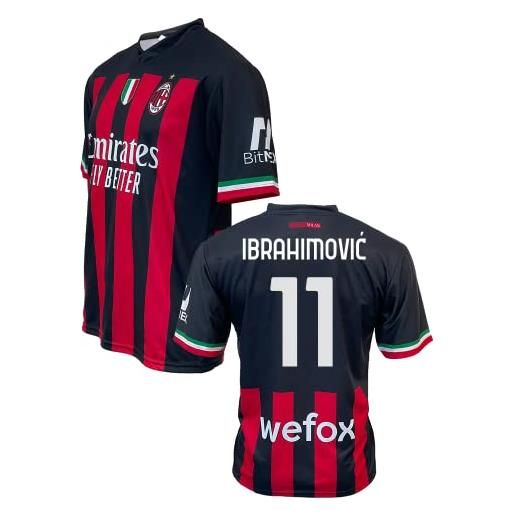 ZeroPlayer maglia milan personalizzata con nome e numero di zlatan ibrahimovic 11 home 2022 2023 replica ufficiale, rosso, nero, 100% poliestere, 2 anni