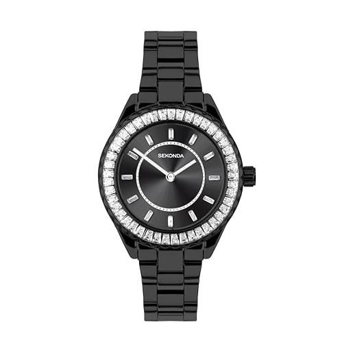 Sekonda orologio al quarzo classico margot da donna, 34 mm, bianco, con display analogico e cinturino in acciaio inox, nero