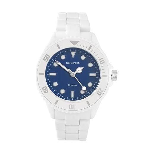 Sekonda dive - orologio al quarzo da donna, 36 mm, con display analogico e cinturino in plastica bianca, blu