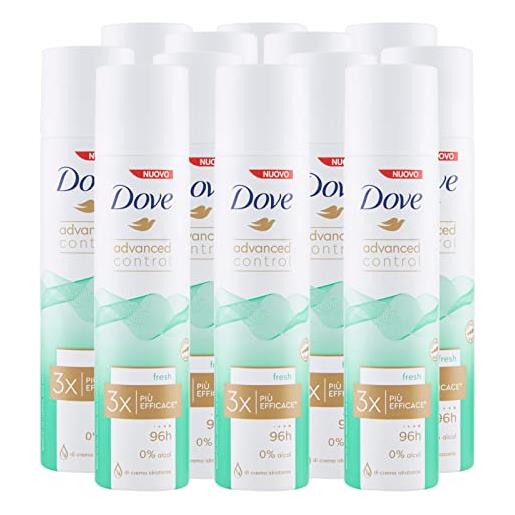 Dove 12x deodorante spray Dove advanced control fresh 96h 0% alcol antitraspirante - 12 deodoranti da 100ml ognuno