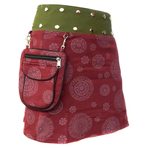 Gheri little kathmandu gonna corta a portafoglio reversibile, in cotone con borchie in vita, motivo floreale, tasca rimovibile f taglia unica