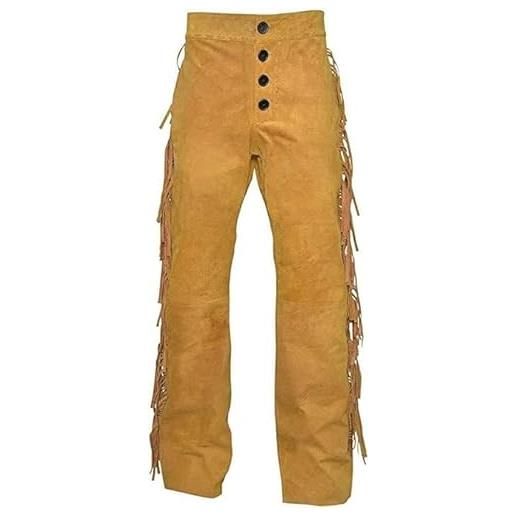 NAYA Leather naya - pantaloni da uomo in pelle scamosciata con frange, oro, 58