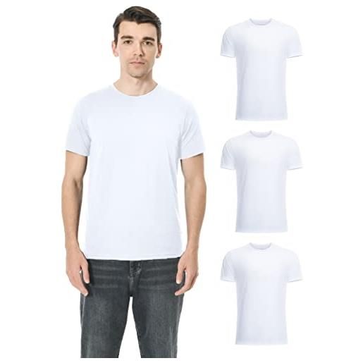 Pioneer Camp maglietta da uomo in cotone con collo rotondo, tinta unita, slim fit, a maniche corte, da uomo, confezione multipla, 3 x bianco, m